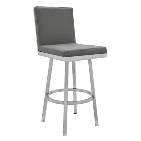 Armen Living Rochester 30" Swivel Modern Brushed Stainless Steel and Gray Faux Leather Barstool 721535752157
